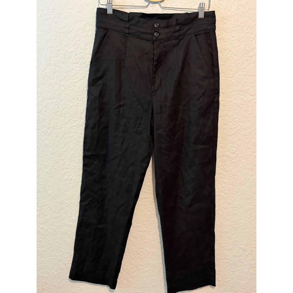 Evereve Linen Blend Tapered Pants 30 Minimalist Quiet Luxury Black